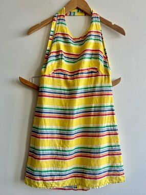 Skylar + Madison Rainbow Stripe Sundress Yellow Retro Linen Mini Dress Sz S